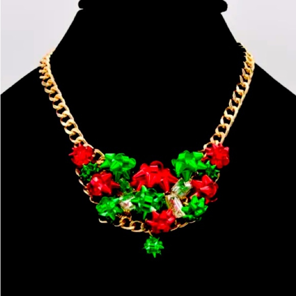New Betsey Johnson Festive Bow Bib Necklace - Picture 6 of 14